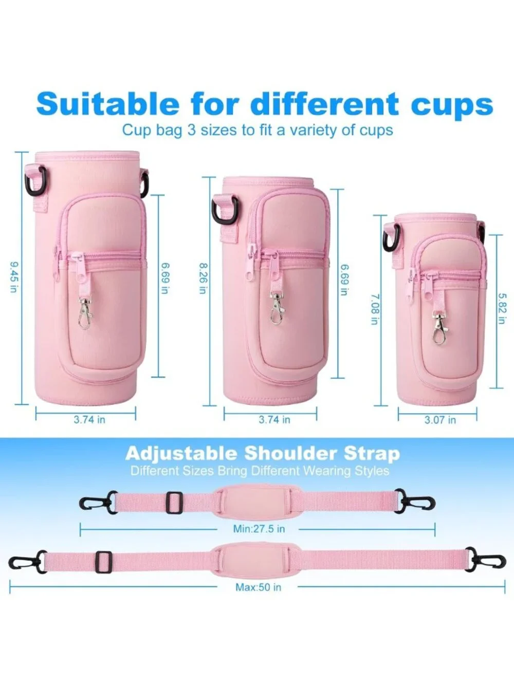 Water Bottle Holder with Strap for 32oz 40oz Hydroflask, Sling Bag with Phone